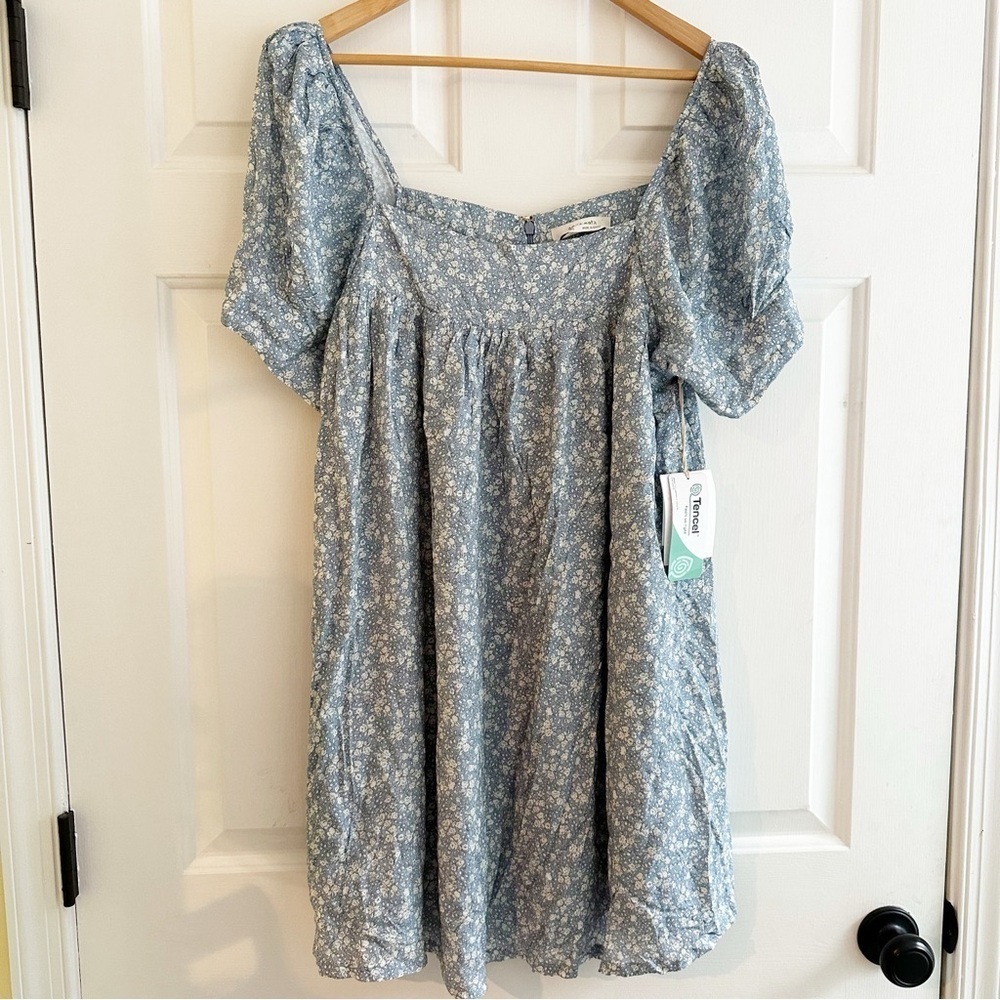 Revolve Anna Nata Brianna Babydoll Dress Blue Floral Boho Cottage Size Large